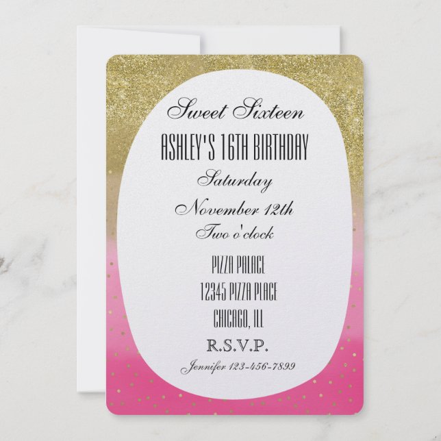 Invitation Aquarelle rose Faux Parties scintillant or Confett (Dos)
