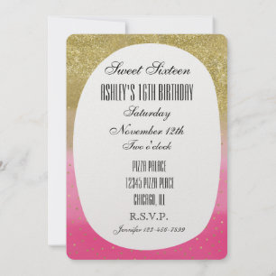 Invitation Aquarelle rose Faux Parties scintillant or Confett