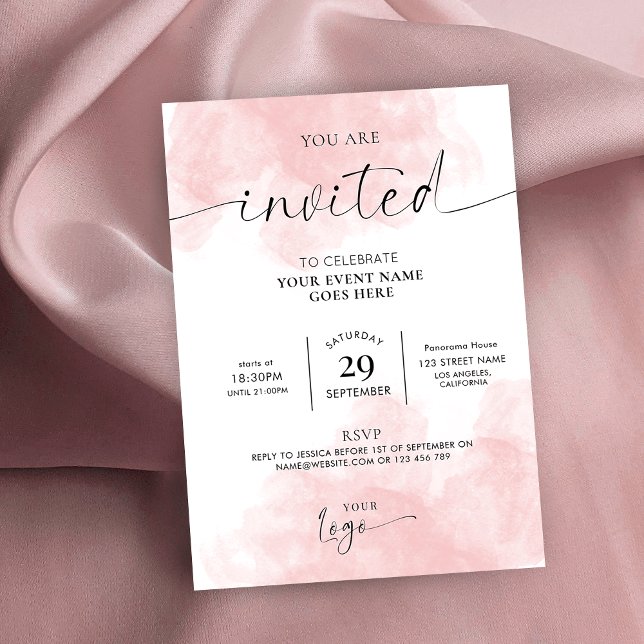 Invitation Aquarelle rose féminin Logo de script Business (Créateur téléchargé)