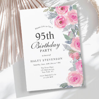 Invitation Aquarelle rose feminine Floral Chic 95e anniversai