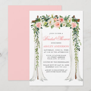 Invitation Aquarelle rose Fête des mariées à canopée