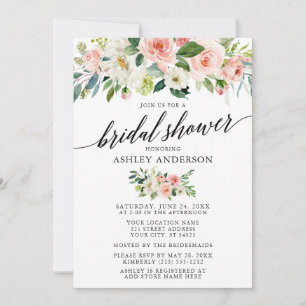 Invitation Aquarelle rose Fête des mariées de calligraphie fl