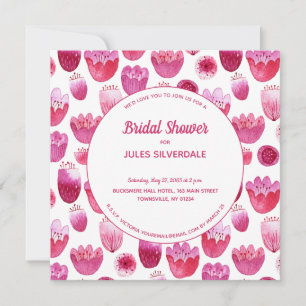 Invitation Aquarelle rose Fête des mariées de motifs floraux