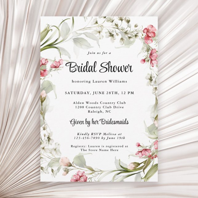 Invitation Aquarelle rose Fête des mariées florale (Available in both printed and instant download digital formats.)
