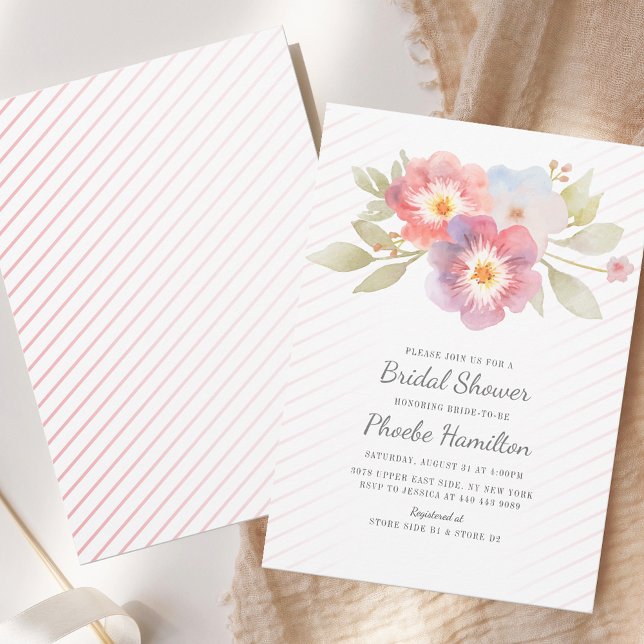 Invitation Aquarelle rose Fête des mariées florale (Watercolor Pink Floral Bridal Shower Invitation)