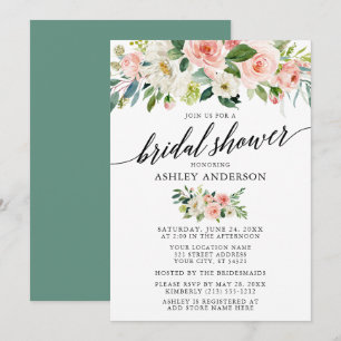 Invitation Aquarelle rose Fête des mariées florale Calligraph