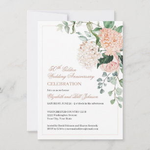 Invitation Aquarelle rose Floral 50e anniversaire Mariage 