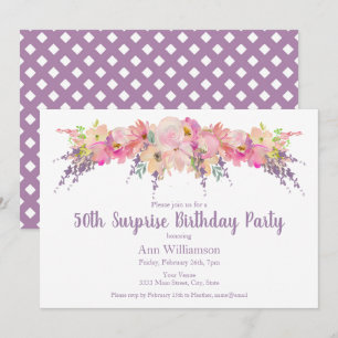 Invitation Aquarelle rose Floral 50e Anniversaire surprenant