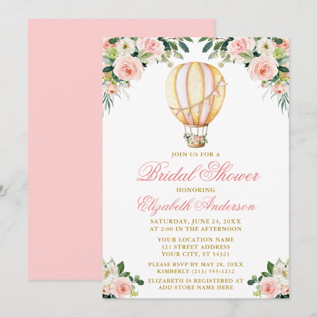 Invitation Aquarelle rose Floral Air Fête des mariées (Devant / Derrière)