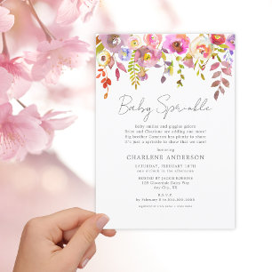Invitation Aquarelle rose Floral bébé saupoudrée