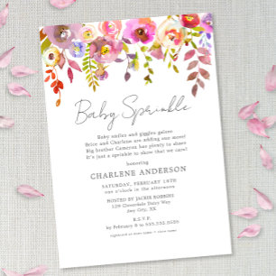 Invitation Aquarelle rose Floral bébé saupoudrée