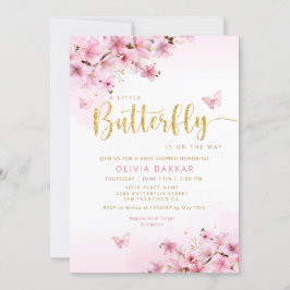 Invitation Aquarelle rose Floral Butterfly Girl Baby shower