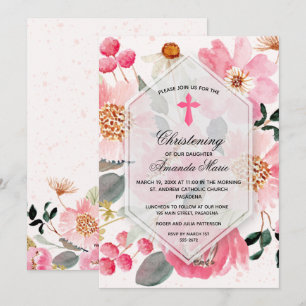 Invitation Aquarelle Rose Floral Christening