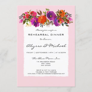 Invitation Aquarelle rose Floral Dîner de répétition Invitati