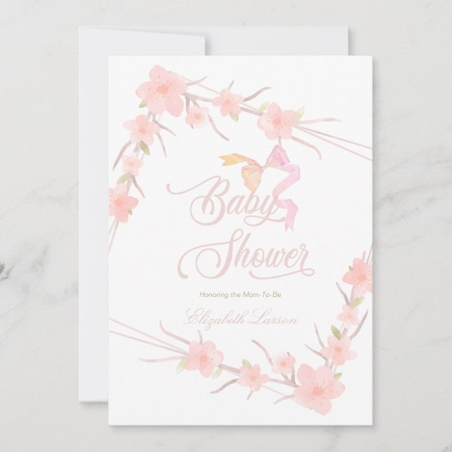 Invitation Aquarelle rose Floral Élégant Baby shower (Devant)