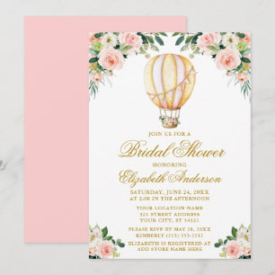 Invitation Aquarelle rose floral Fête des mariées or