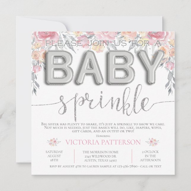 Invitation Aquarelle rose Floral Foil Balloon Bébé saupoudrer (Devant)