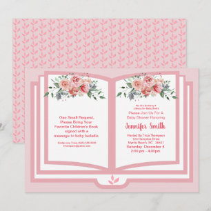 Invitation Aquarelle rose Floral Livre Baby shower à thème