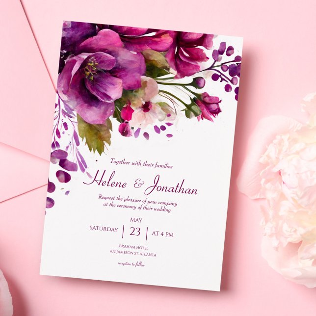 Invitation Aquarelle rose Floral Mariage élégant (Pink Watercolor Floral Elegant Wedding Invitation)