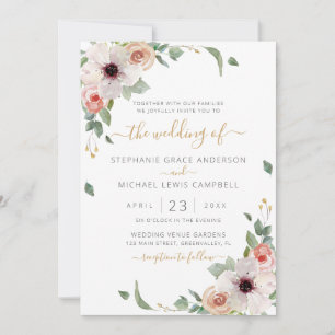 Invitation Aquarelle rose Floral Mariage moderne