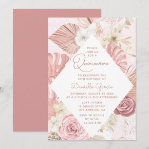 Invitation Aquarelle rose Floral moderne Rustique Quinceañera