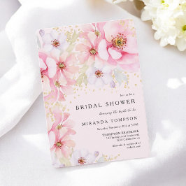 Invitation Aquarelle rose Floral Parties scintillant or Fête