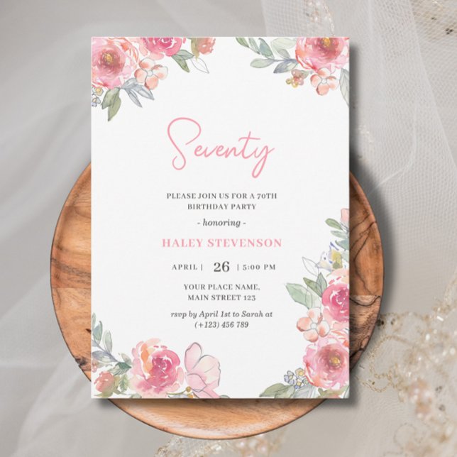 Invitation Aquarelle rose Floral Soixante-dix-septième annive (Créateur téléchargé)