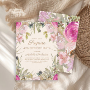 Invitation Aquarelle rose Floral Surprise 40e anniversaire