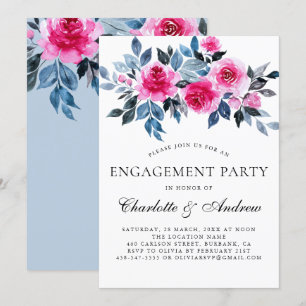 Invitation Aquarelle rose florale Élégante Partie d'engagemen