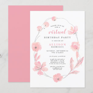 Invitation Aquarelle rose florale fête d'anniversaire virtuel