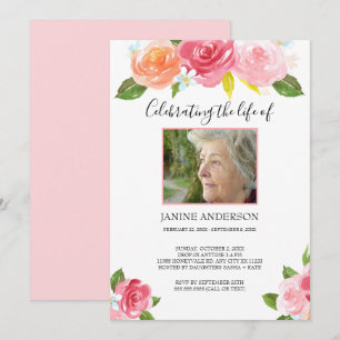 Invitation Aquarelle rose florale Photo de célébration de la 