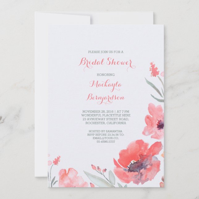 Invitation Aquarelle rose Florales Fête des mariées mignonne (Devant)