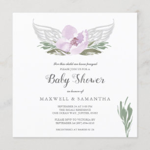 Invitation Aquarelle rose Florals Angel Wings Baby shower