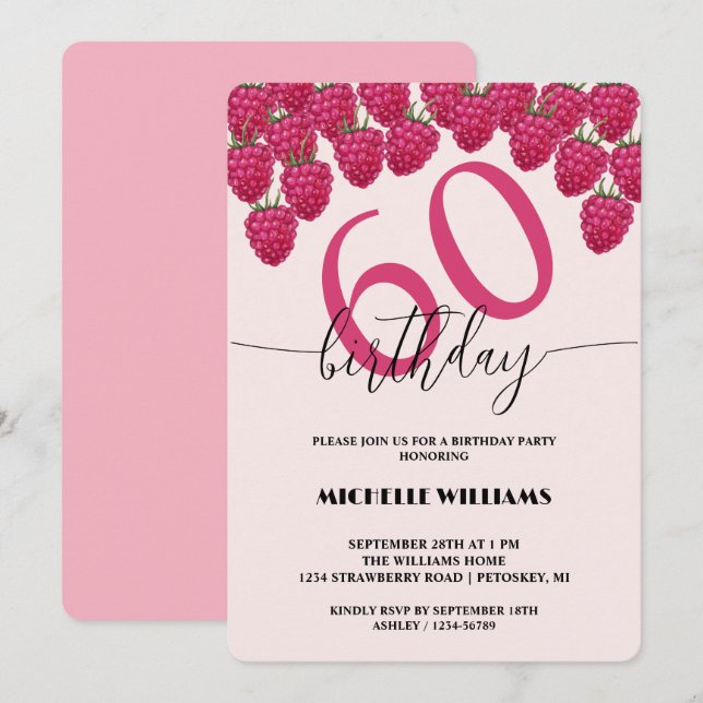 Invitation Aquarelle rose framboise Art Calligraphie Annivers (Devant / Derrière)