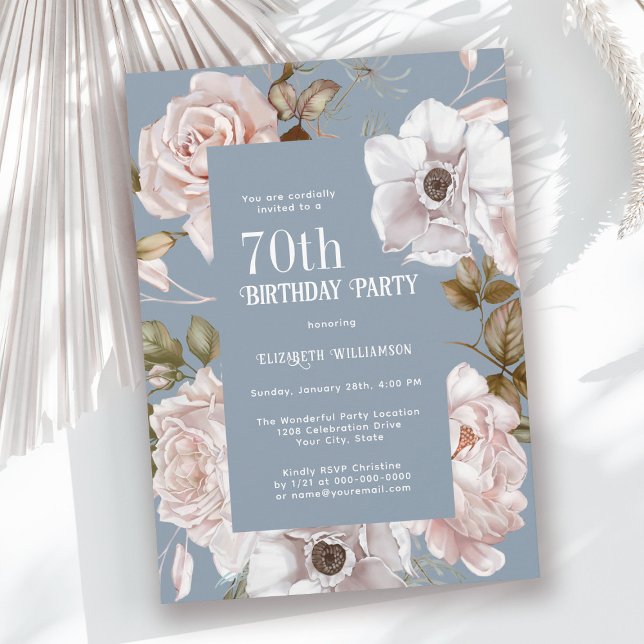 Invitation Aquarelle rose glace Roses Floral 70e anniversaire (Available in both printed and digital download formats.)