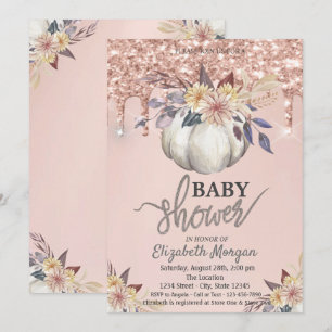 Invitation Aquarelle Rose Gold Paillettes Gouttes Citrouille