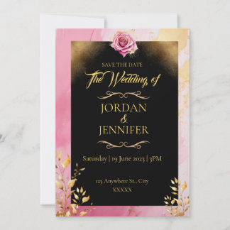 Invitation Aquarelle rose & Gold Wedding Enregistrer la date