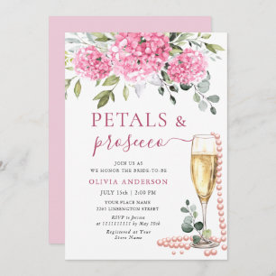 Invitation Aquarelle rose Hydrangea PETALS & Prosecco