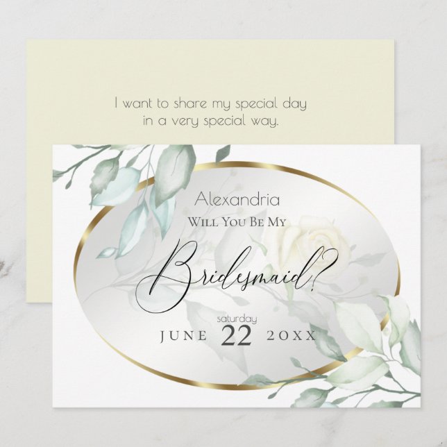 Invitation Aquarelle Rose Jaune Be My Bridesmaid (Devant / Derrière)