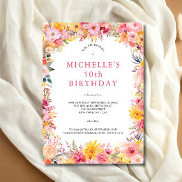 Invitation Aquarelle rose jaune Floral 50e anniversaire Son