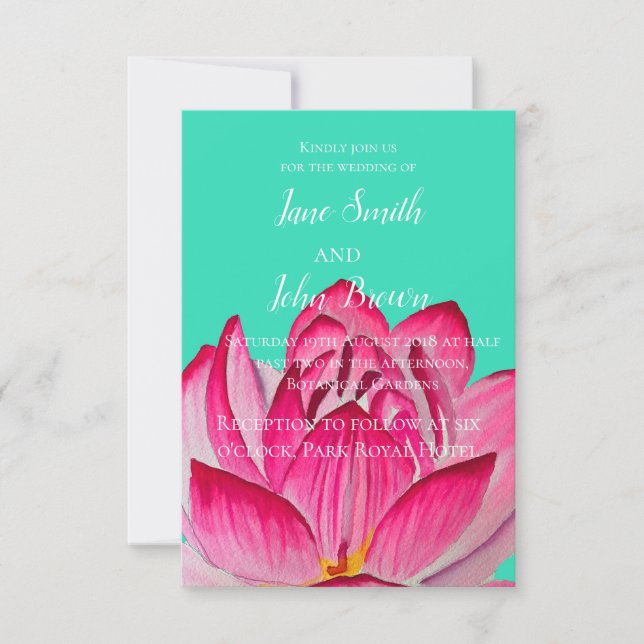 Invitation Aquarelle rose Lotus mariage (Devant)
