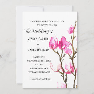 Invitation Aquarelle rose Magnolia Mariage rustique
