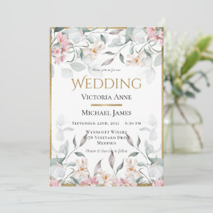 Invitation Aquarelle rose Mariage de verdure