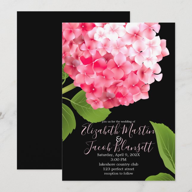 Invitation Aquarelle rose Mariage Hydrangea (Devant / Derrière)