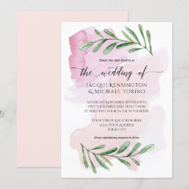 Invitation Aquarelle rose Mariage moderne Eucalyptus Folio