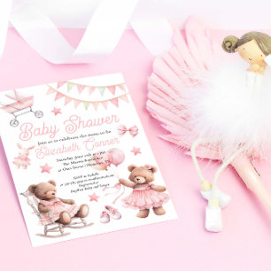 Invitation Aquarelle rose mignonne Baby Girl Douche Invitatio