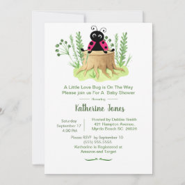 Invitation Aquarelle rose mignonne Baby shower fille Ladybug
