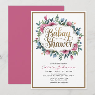 Invitation Aquarelle rose mignonne Fleurs Bébé Shawer