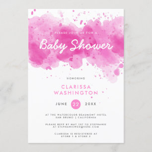 Invitation Aquarelle rose moderne Baby shower de typographi