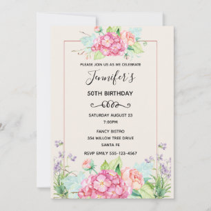 Invitation Aquarelle rose moderne Bouquet floral Anniversaire